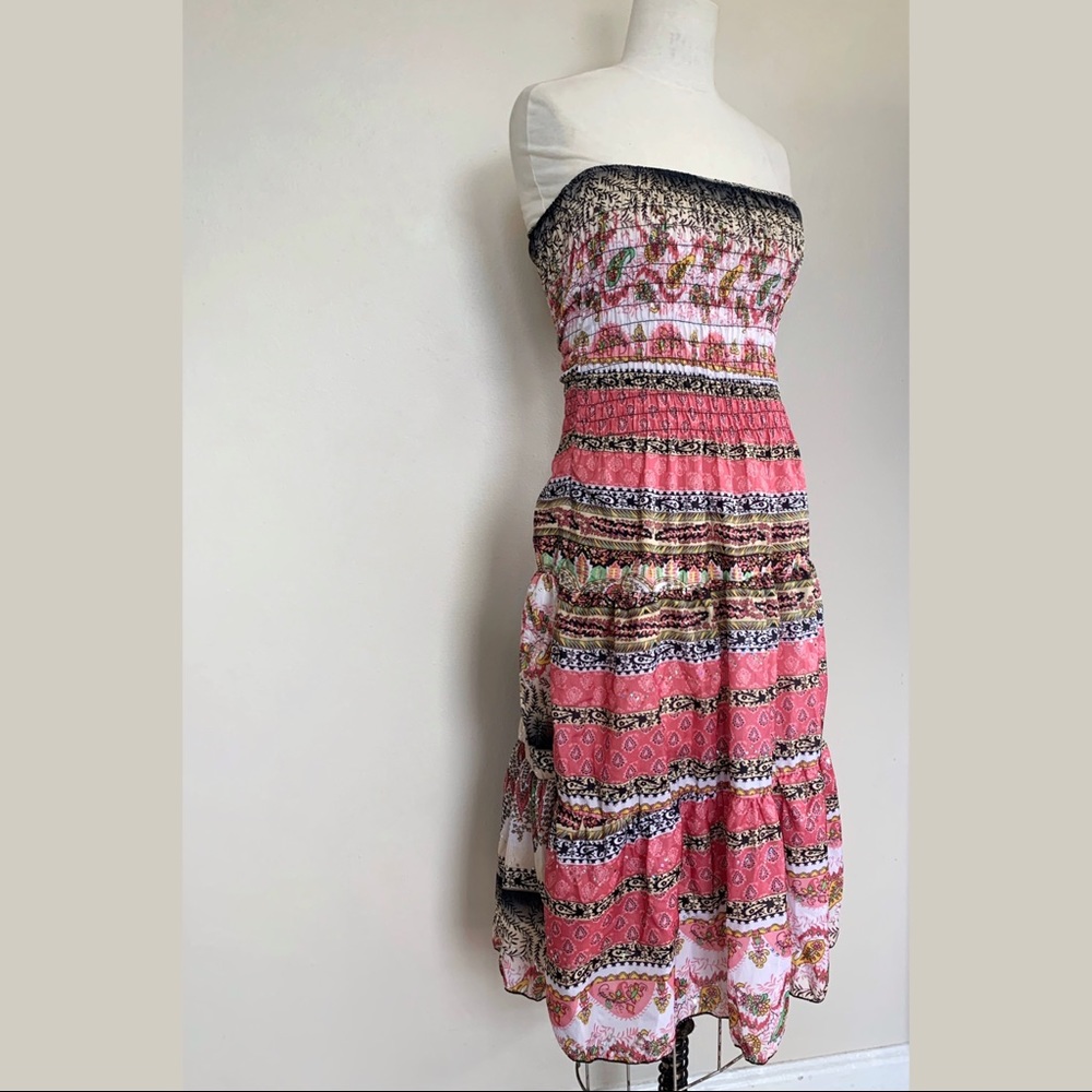 Smocked Strapless Printed Summer Sun Dress